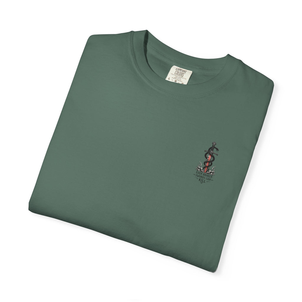Graphic T-Shirt — 'Even Broken Swords Can Kill' Snake & Sword Back Print