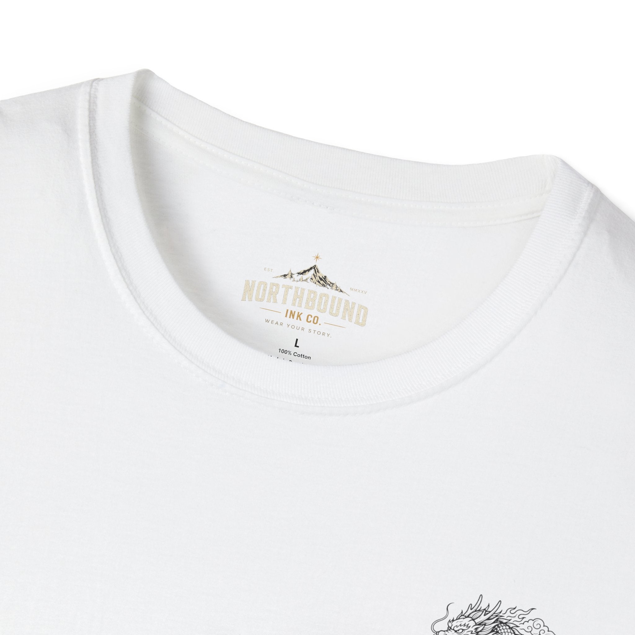 Dragon Crest Pocket T-Shirt — Small Intricate Dragon Chest Graphic