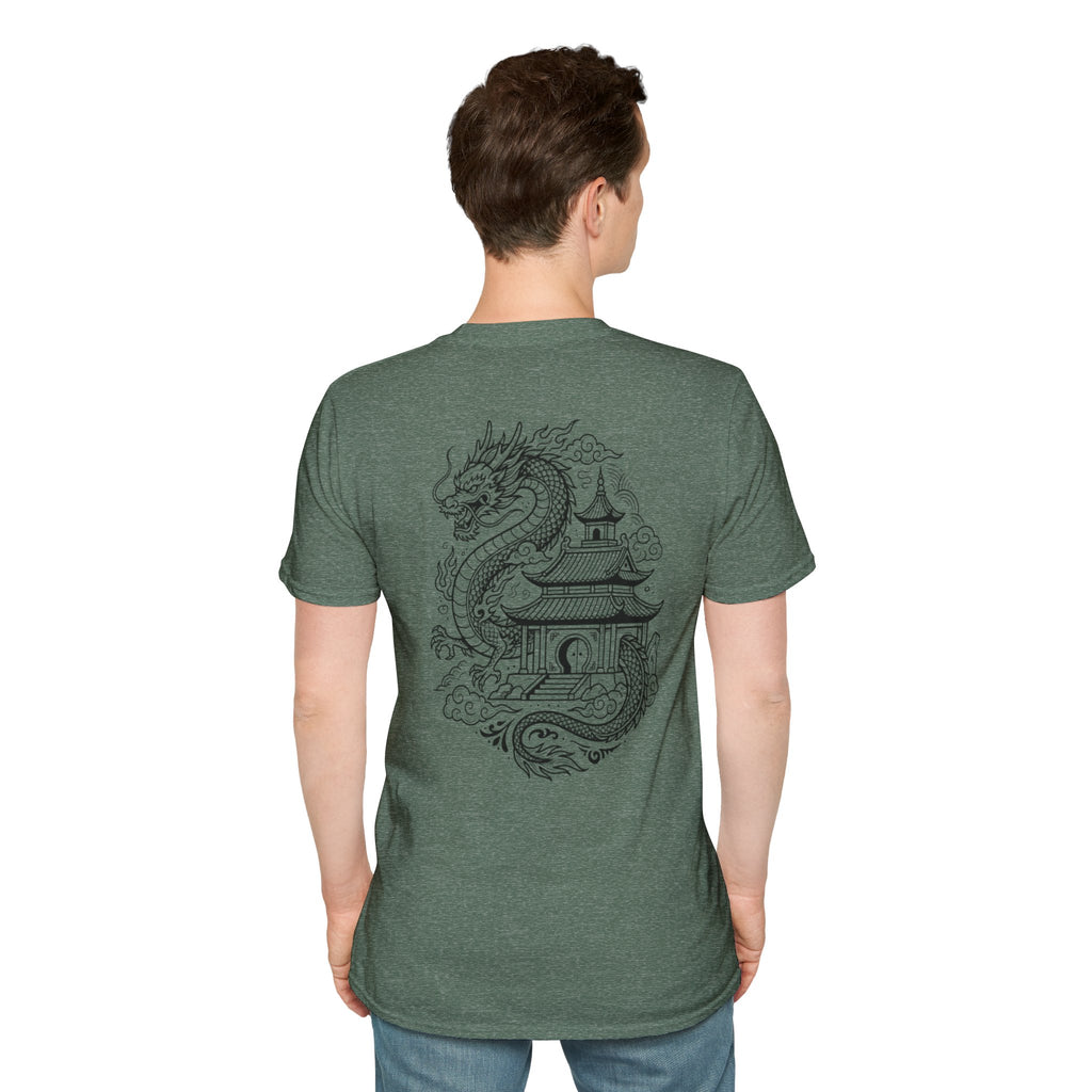 Dragon Crest Pocket T-Shirt — Small Intricate Dragon Chest Graphic