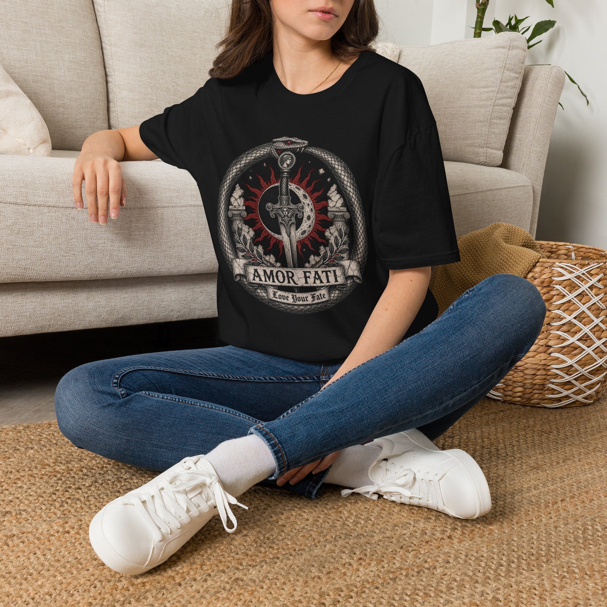 Amor Fati Sword T-Shirt — Sun & Ouroboros Graphic Tee