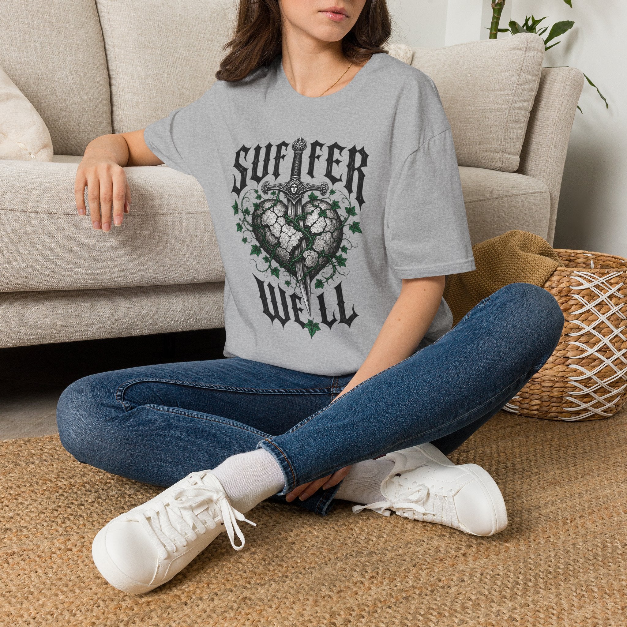Suffer Well T-Shirt — Gothic Heart Sword Graphic Tee