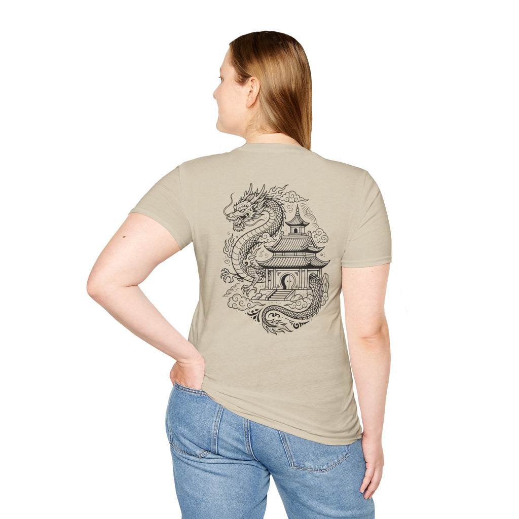 Dragon Crest Pocket T-Shirt — Small Intricate Dragon Chest Graphic