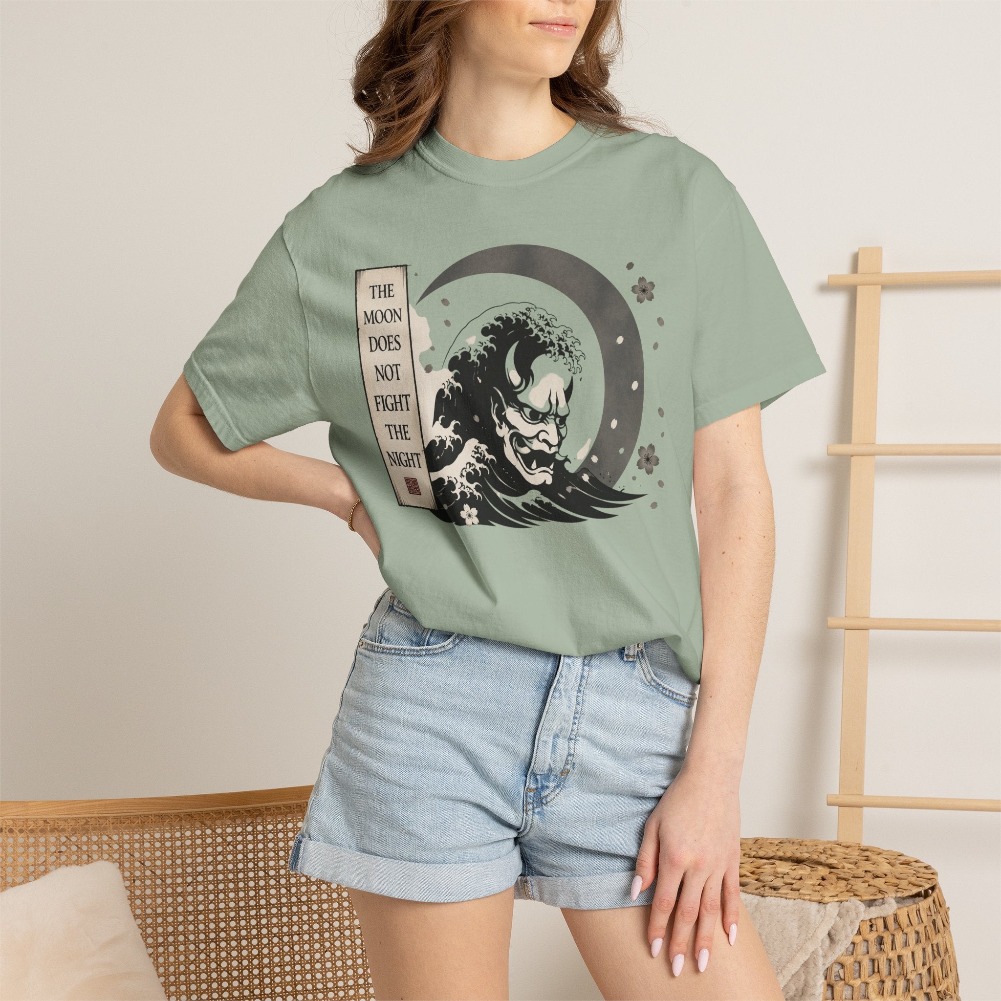 Moon Does Not Frighten Night T-Shirt — Japanese Wave Demon Graphic Tee