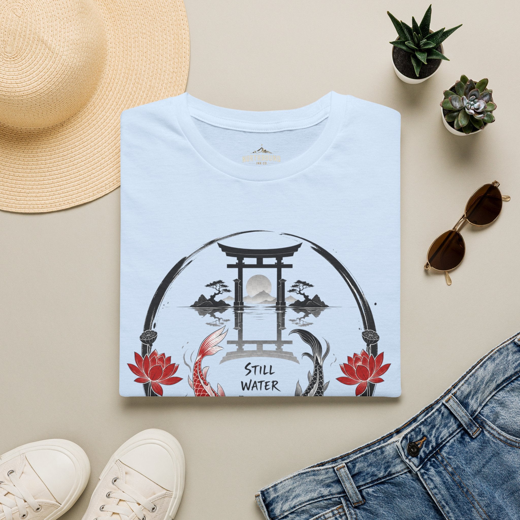 Zen Koi Torii T‑Shirt — "Still Water" Japanese Garden Graphic