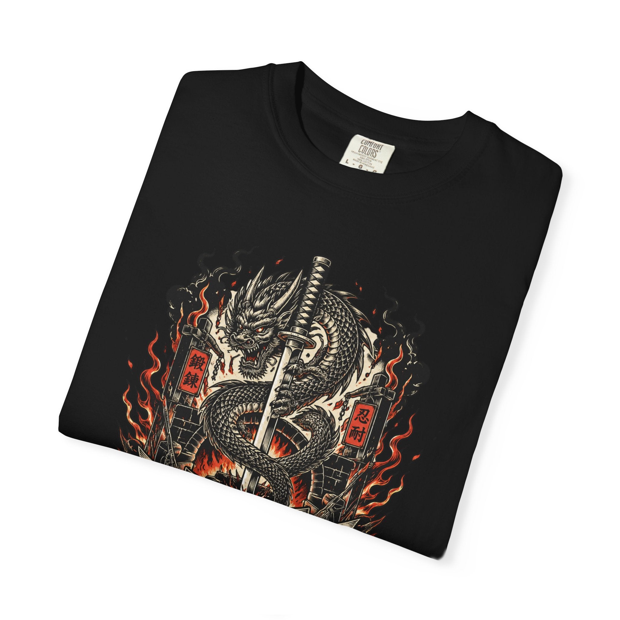 Sword & Flame Graphic T-Shirt — "A Sword Is Polished By Fire"