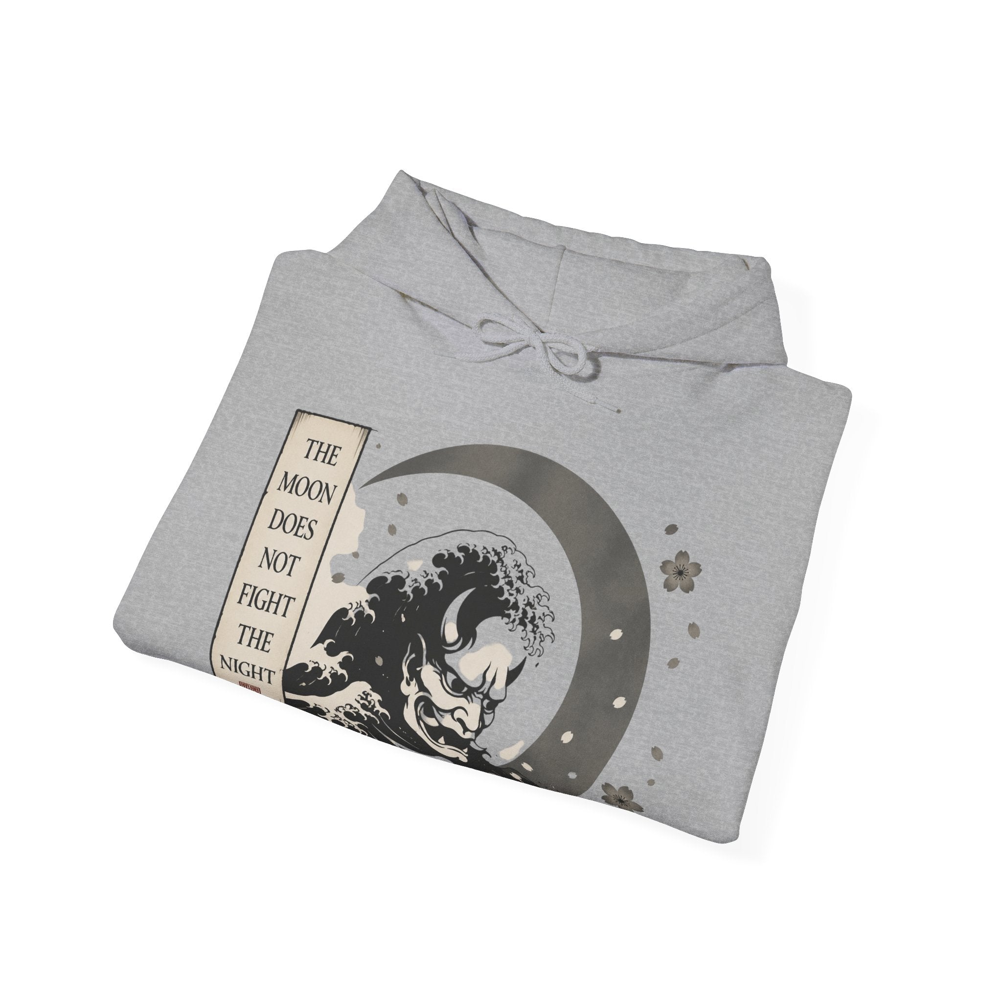 Moon Wave Hoodie — "The Moon Does Not Fright the Night" Graphic Pullover